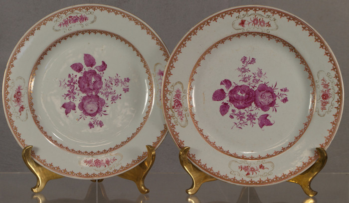 Appraisal: Pr Chinese Export plates Rose Du Barry floral medallions minor