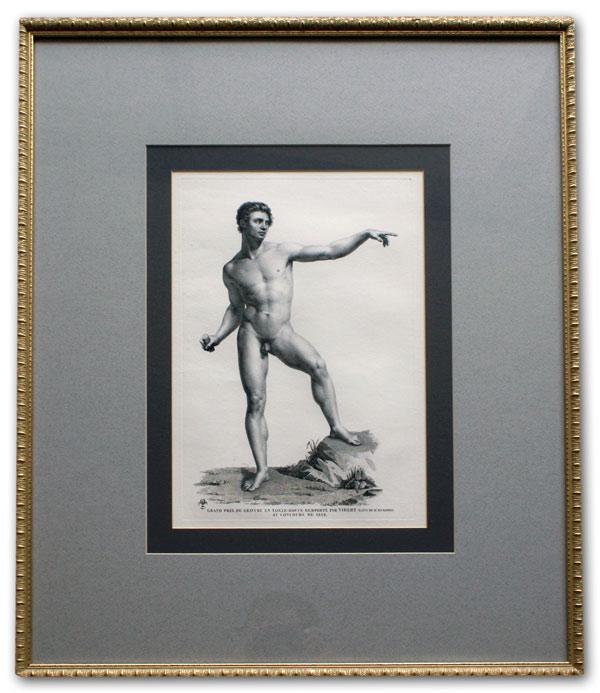 Appraisal: ANTIQUE STYLE PRINT NUDE MAN Gran Prix sight size ''