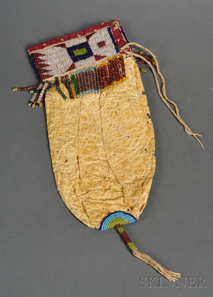 Appraisal: Central Plains Beaded Hide Bladder Bag Lakota c the hide