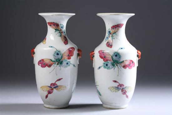 Appraisal: PAIR OF CHINESE FAMILLE ROSE PORCELAIN VASE th century Butterfly