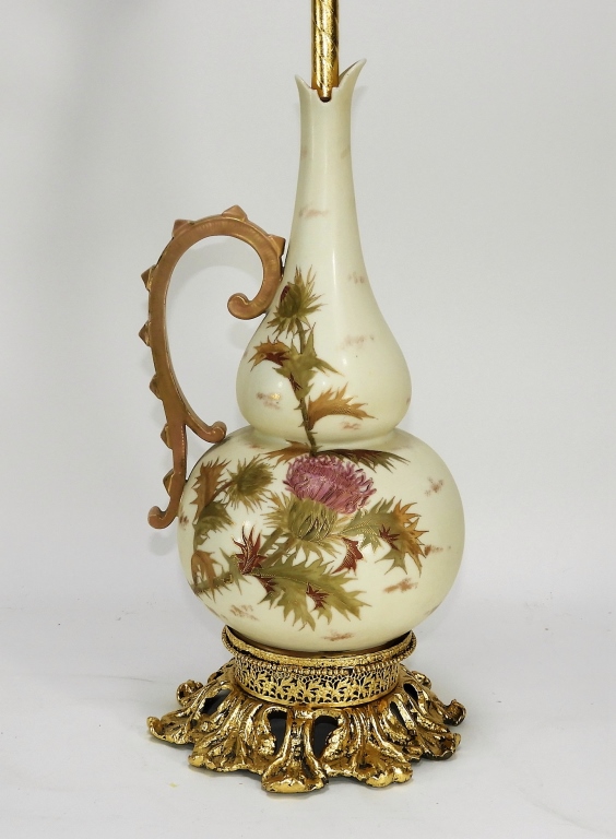 Appraisal: ENGLISH ROYAL WORCESTER AESTHETIC POTTERY LAMP England Circa Double gourd