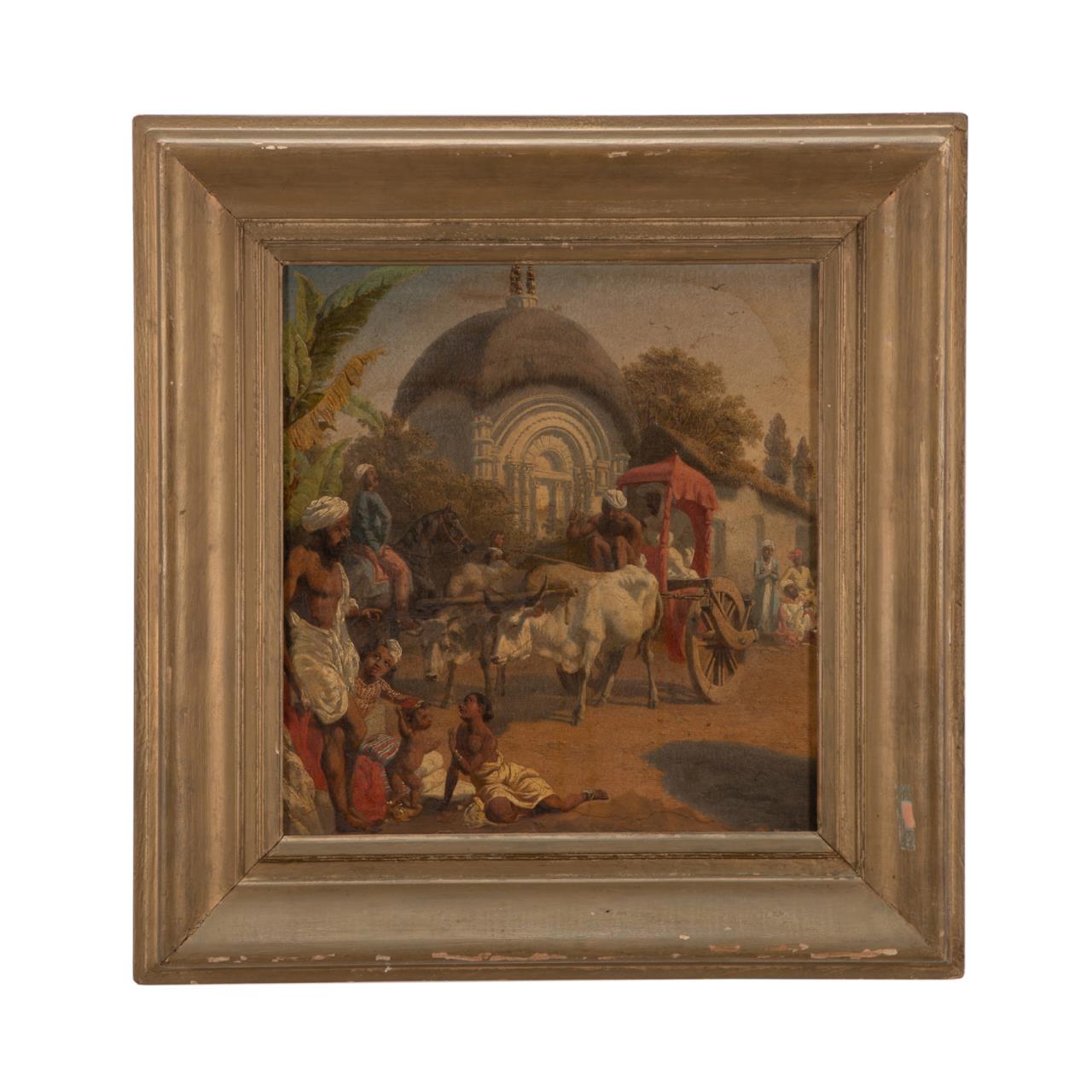 Appraisal: TH C ORIENTALIST VILLAGE SCENE FRAMED OIL Continental School untitled