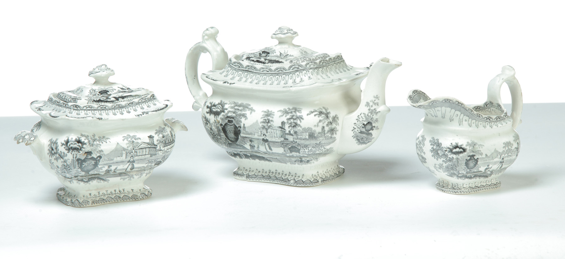 Appraisal: THREE-PIECE CANOVA PATTERN TEASET England nd quarter- th century Black