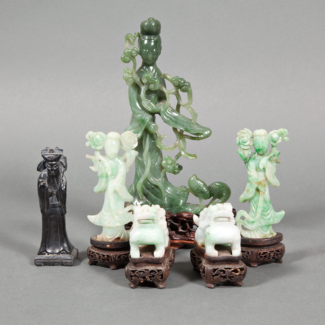 Appraisal: Group of Five Chinese Jade Carvings Comprising three carvings of