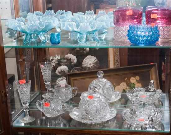 Appraisal: Assortment of molded cut and colored glass articles including nappies