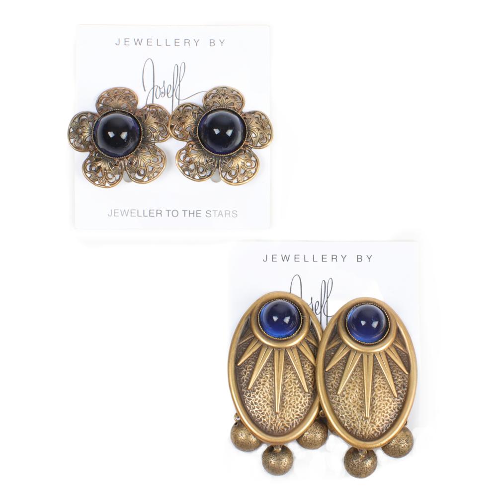 Appraisal: JOSEFF OF HOLLYWOOD GOLD TONE AND BLUE CABOCHON PC EARRING