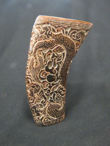 Appraisal: Chinese Carved Horn Libation Cup dragon decor excellent