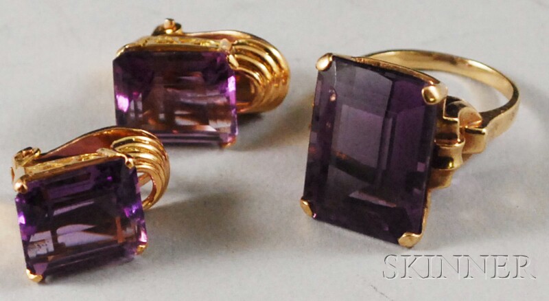 Appraisal: Two Gold and Amethyst Jewelry Items including an kt gold