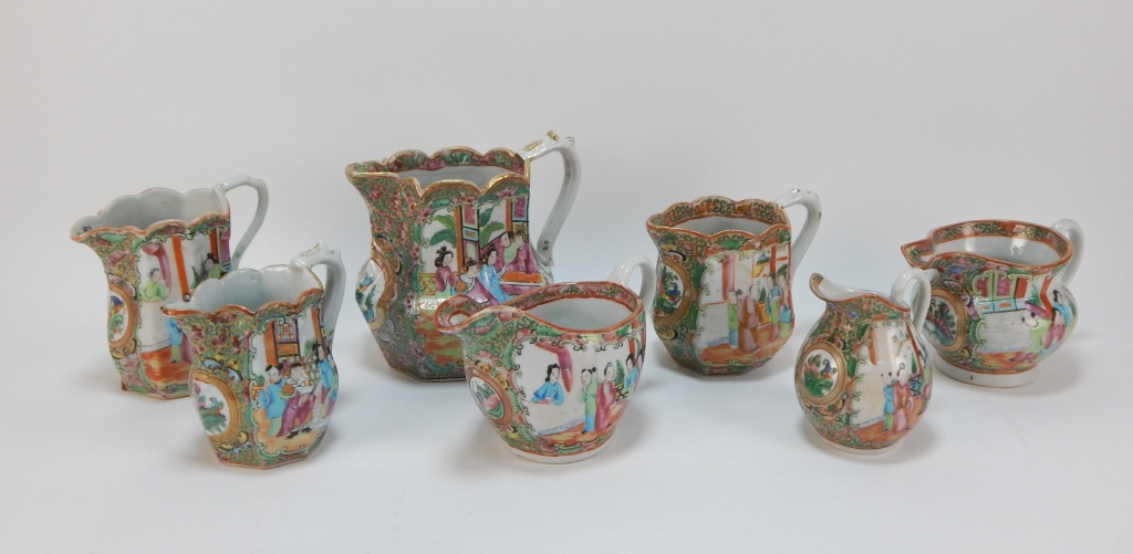 Appraisal: PC CHINESE ROSE MEDALLION PITCHER GROUP China th CenturyAll pitchers