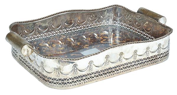 Appraisal: A GEORGE III STYLE SILVER PLATE AND FAUX TORTOISESHELL TRAY