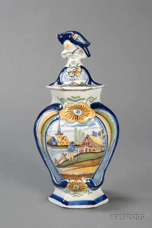 Appraisal: Dutch Delft Polychrome Decorated Vase and Cover Holland late th