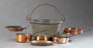 Appraisal: Group of Seven Pieces of Copper Cookware th c consisting