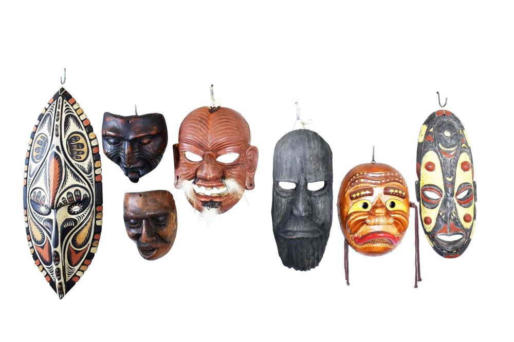 Appraisal: SEVEN VARIED WOOD FESTIVAL MASKSComprising two Papua New Guinea Sepik