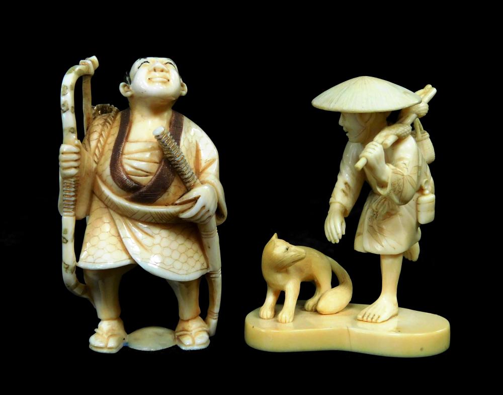 Appraisal: ASIAN Two carvings one ivory and one ivory type Ivory