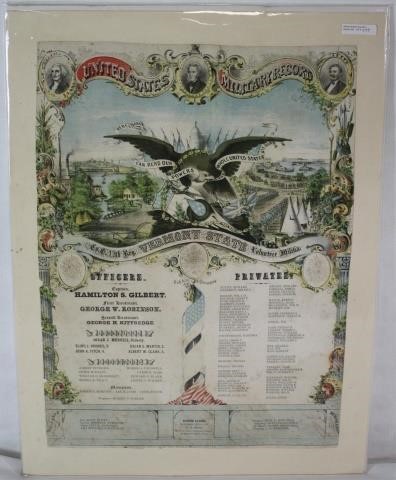 Appraisal: CIVIL WAR COLORED BROADSIDE UNITED STATESMILITARY RECORD DATED PUBLISHED BY