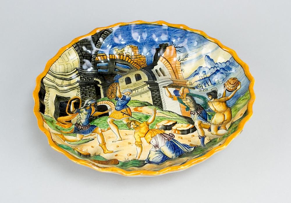 Appraisal: Urbino ceramic bowl Urbino Ceramic Bowl with waved upstanding border