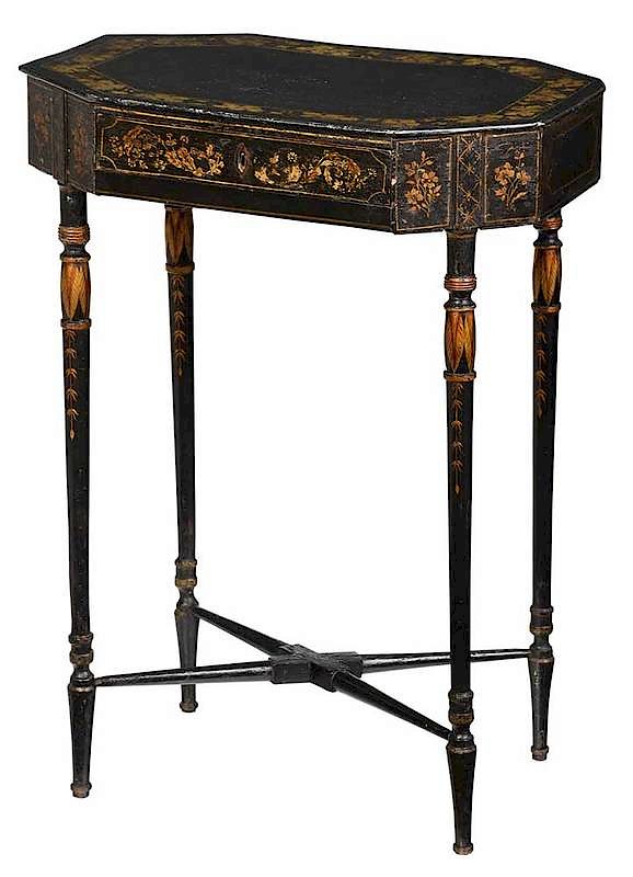 Appraisal: A Fine Regency Black Lacquer and Gilt Work Table British