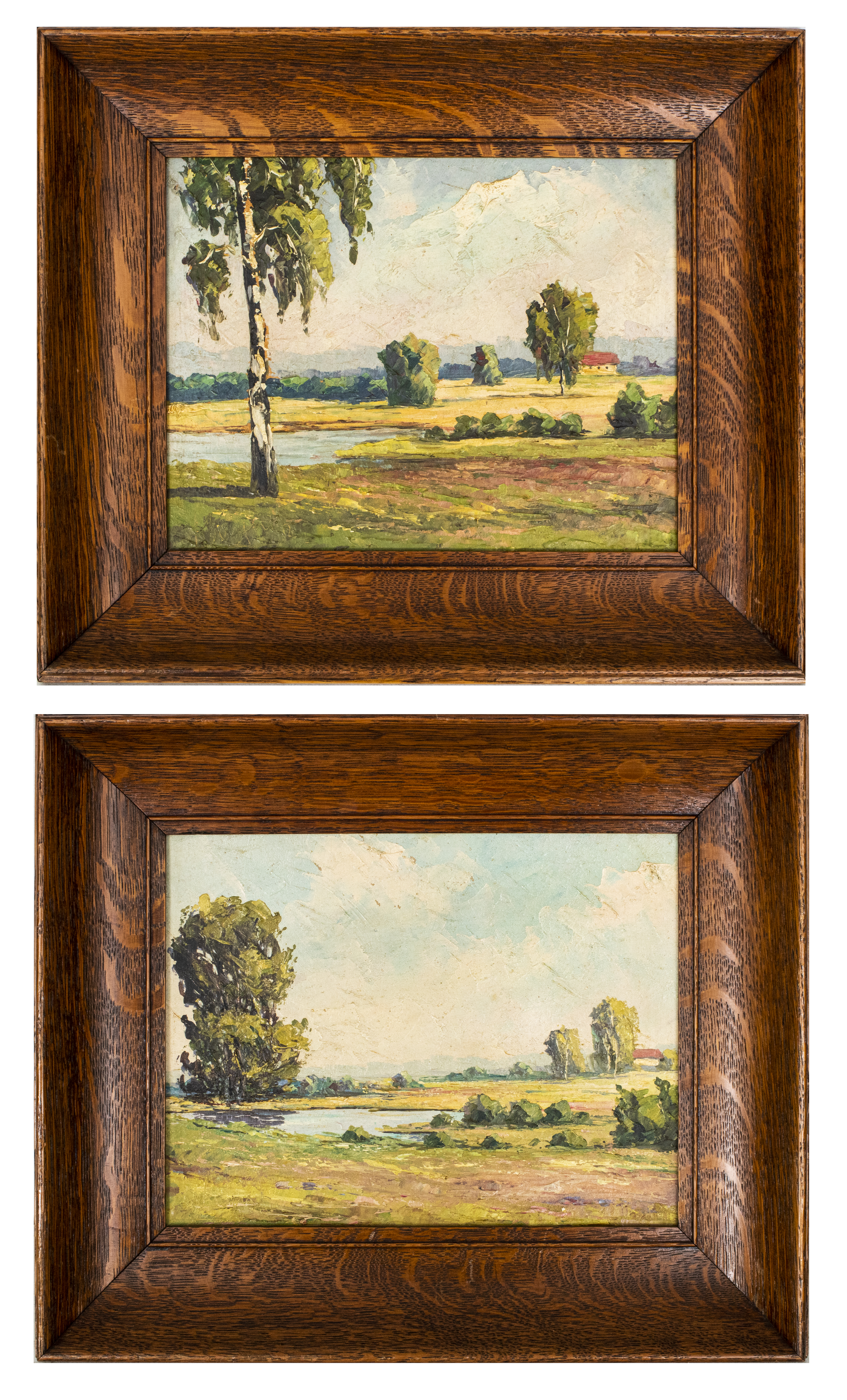 Appraisal: SIGNED LANDSCAPE SCENES OIL ON CARD PR Pair of oil