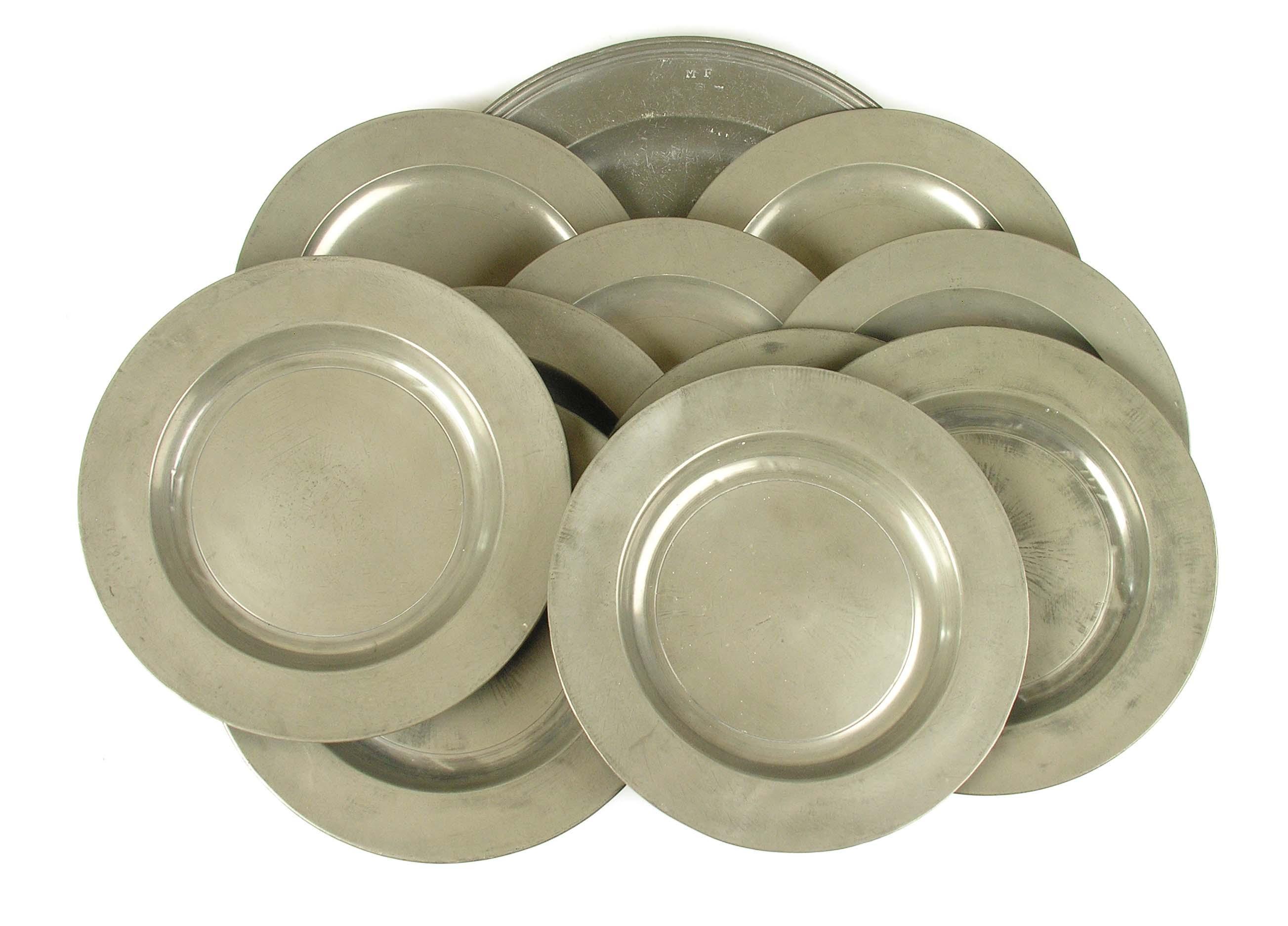 Appraisal: A matched set of ten pewter side plates