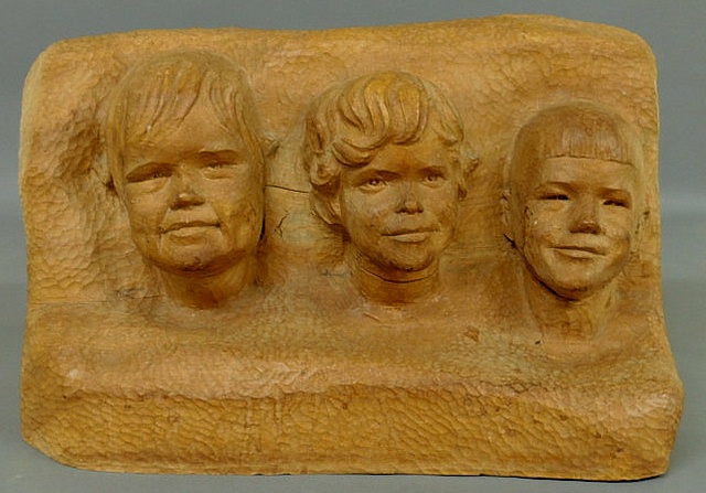 Appraisal: Chretien Abel continental carved wood relief sculpture of three children