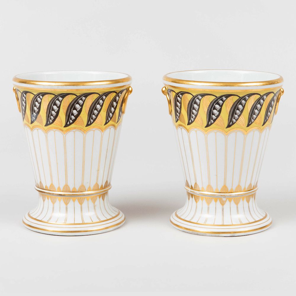 Appraisal: Pair of Flight Barr Worcester Yellow Ground Porcelain Cachepots and