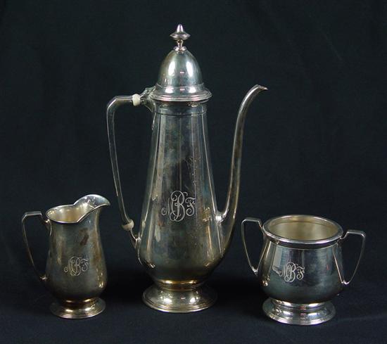 Appraisal: Tiffany Sterling Morning Coffee Service Includes coffee pot with ivory