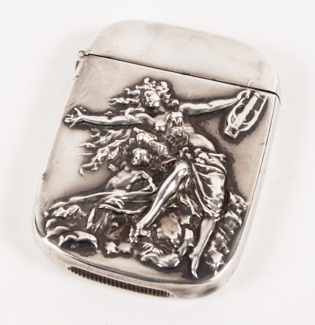 Appraisal: Vitorian sterling silver match safe no maker with embossed erotic