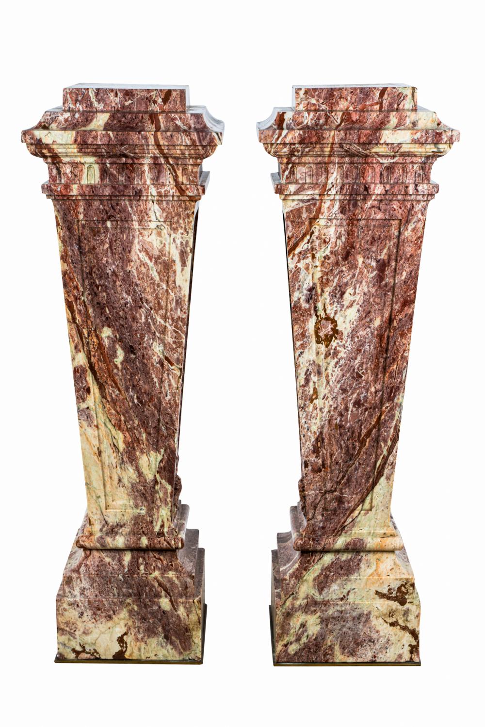 Appraisal: PAIR OF BRECHE VIOLETTE MARBLE PEDESTALSeach with stepped square top