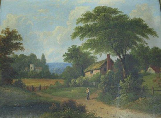 Appraisal: T M Hall th CenturyPastoral Sceneoil on canvas cm x