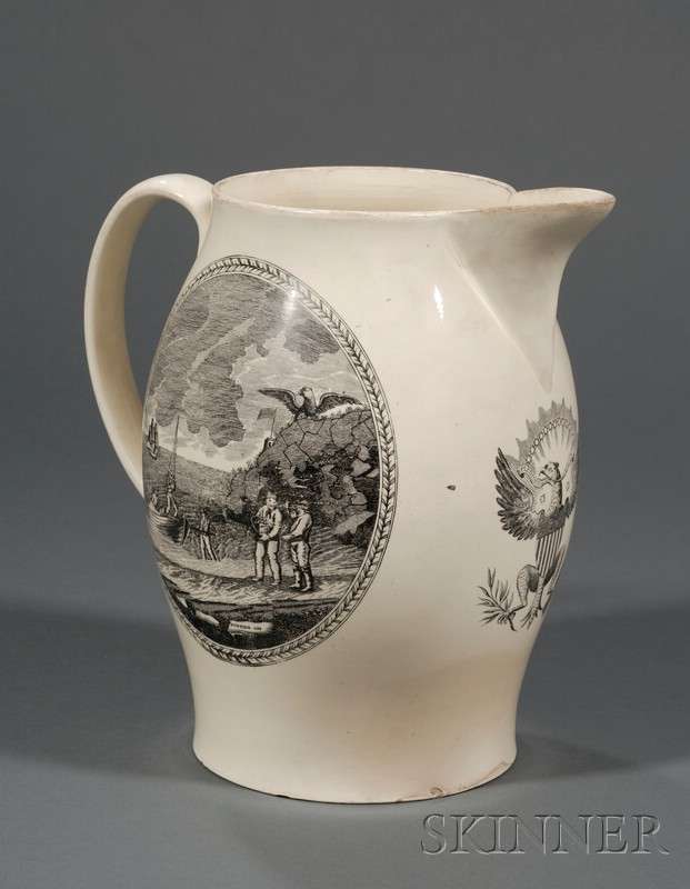 Appraisal: Large Transfer-decorated Liverpool Pottery Creamware Pitcher England early th century