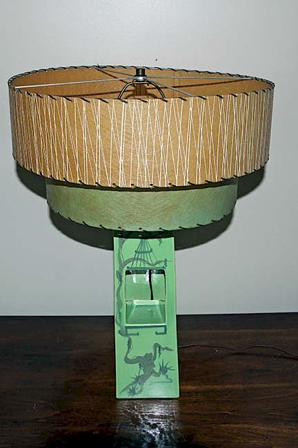 Appraisal: Mid-Century Lamp Exclusive on Bidsquare A mid-century oriental style green