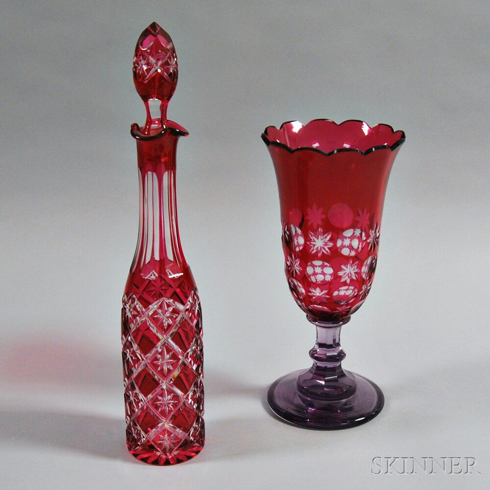 Appraisal: Two Cranberry-to-Clear Glass Items late th early th century unsigned