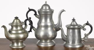 Appraisal: Three American pewter coffee teapots th c to include Boardman