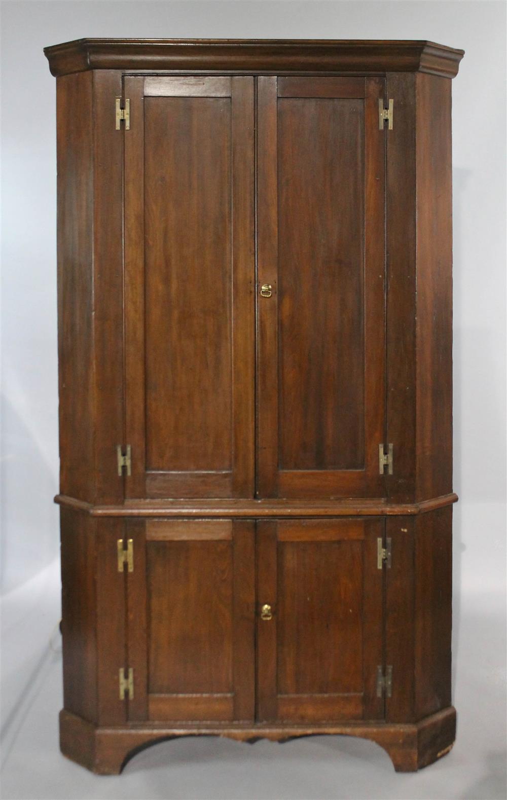 Appraisal: LATE FEDERAL POPLAR CORNER CUPBOARD in one piece having a