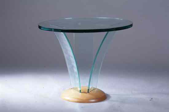 Appraisal: ART DECO STYLE FRUITWOOD AND GLASS OCCASIONAL TABLE Round top