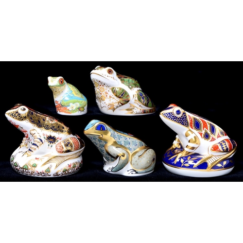 Appraisal: Five Royal Crown Derby Frog paperweights Old Imari Frog certificate