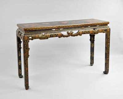 Appraisal: An Oriental Style Lacquered Sofa Table The rectangular table with