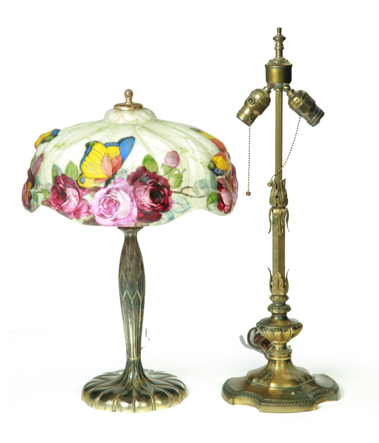 Appraisal: PAIRPOINT TABLE LAMP WITH REVERSE PAINTED PUFFY BUTTERFLY SHADE American