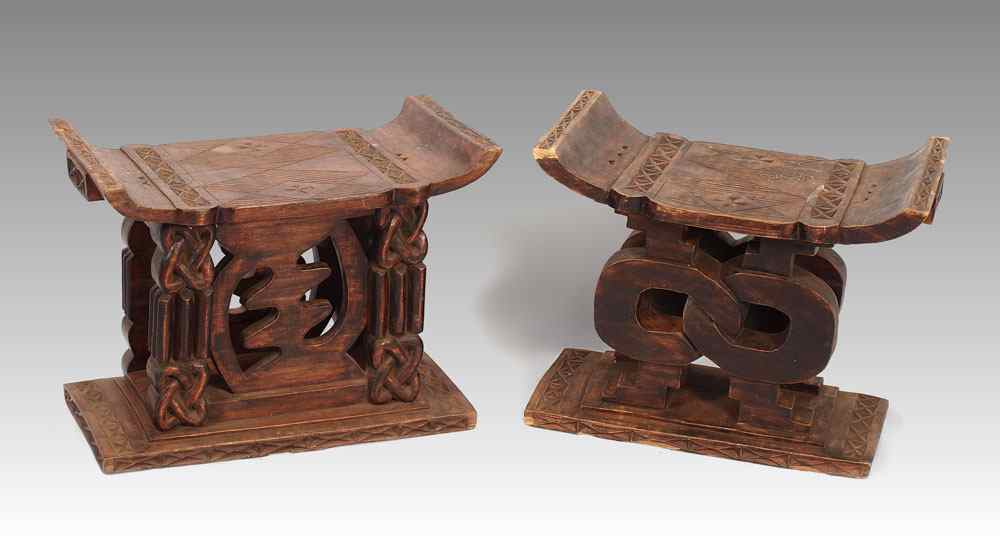 Appraisal: CARVED AFRICAN PAIR OF STOOLS ASHANTI PIECE LBS '' x