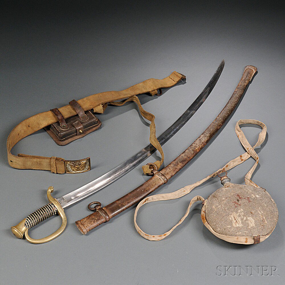 Appraisal: Sword Belt Canteen and Cartridge Box of Henry Richardson Battery