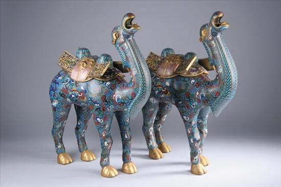 Appraisal: PAIR CHINESE CLOISONN FIGURES OF CAMELS - in high Good