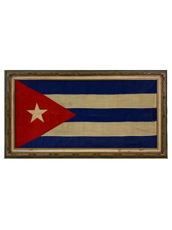 Appraisal: Vintage Framed CUBAN Flag Vintage Framed CUBAN Flag Wooden Frame