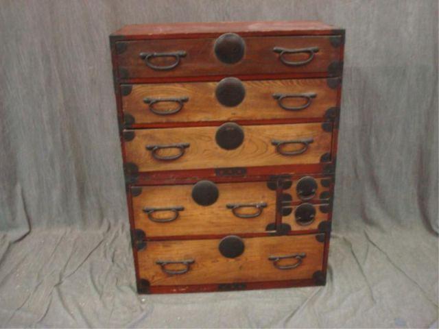 Appraisal: Vintage Asian Two Part Stacking Chest with Iron Hardware From