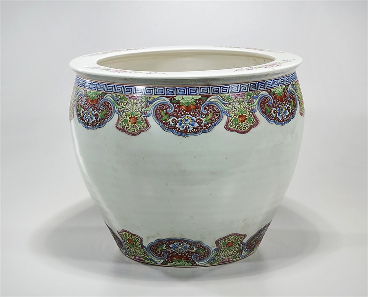 Appraisal: Chinese enameled porcelain fish bowl scrolling floral pattern to neck