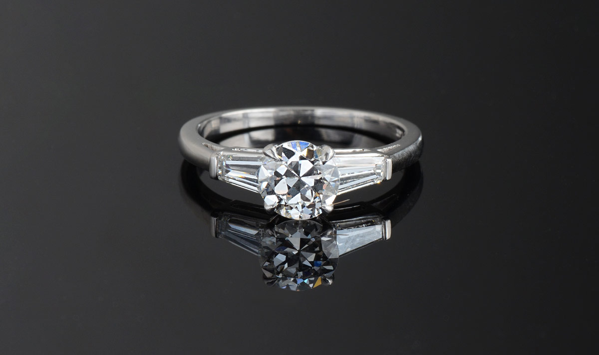 Appraisal: PLATINUM DIAMOND ENGAGEMENT RING Centering an approx Ct transitional round