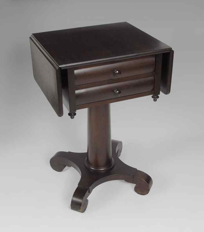 Appraisal: AMERICAN EMPIRE TWO DRAWER WORK STAND Two drawer drop leaf