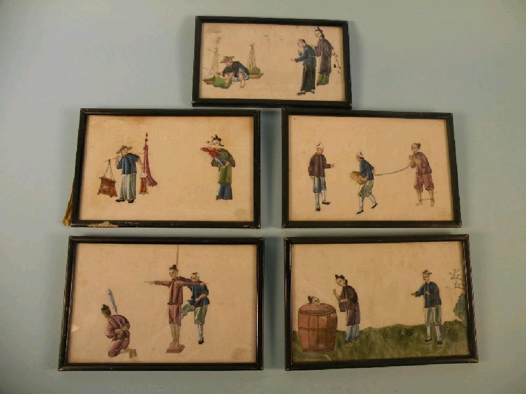 Appraisal: A set of four thC Chinese rice paper paintings three