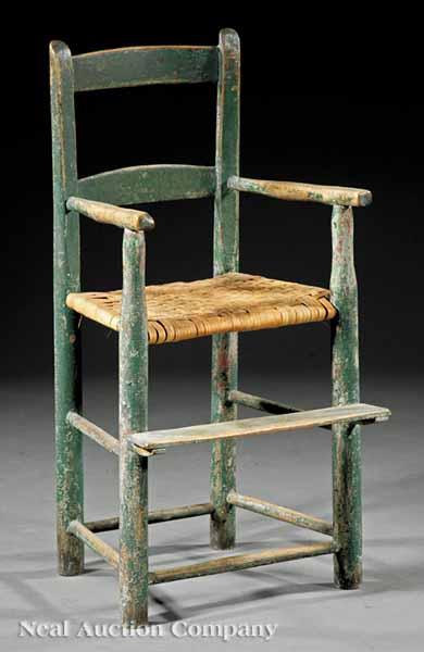 Appraisal: A Rare Southern Child's Painted Ladderback Armchair th c arched