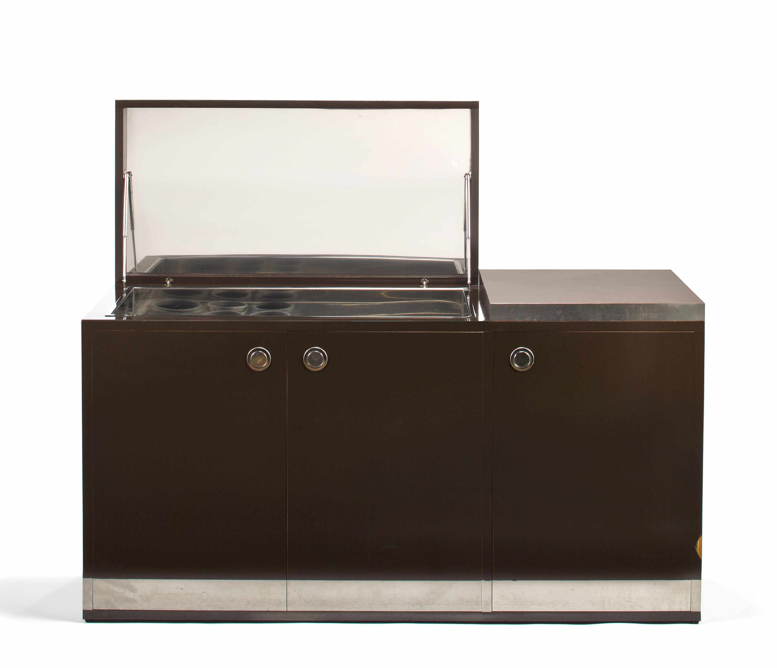 Appraisal: A Willy Rizzo laminated wood and polished chrome bar cabinet