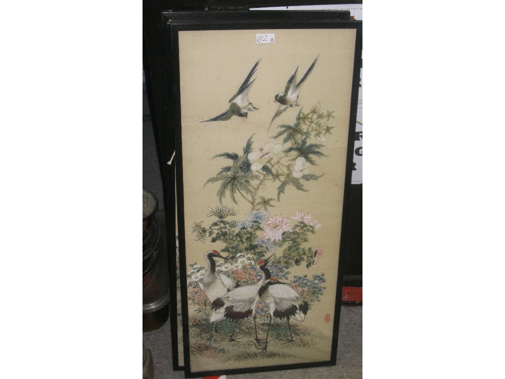 Appraisal: Lot comprising four oriental framed silk panels